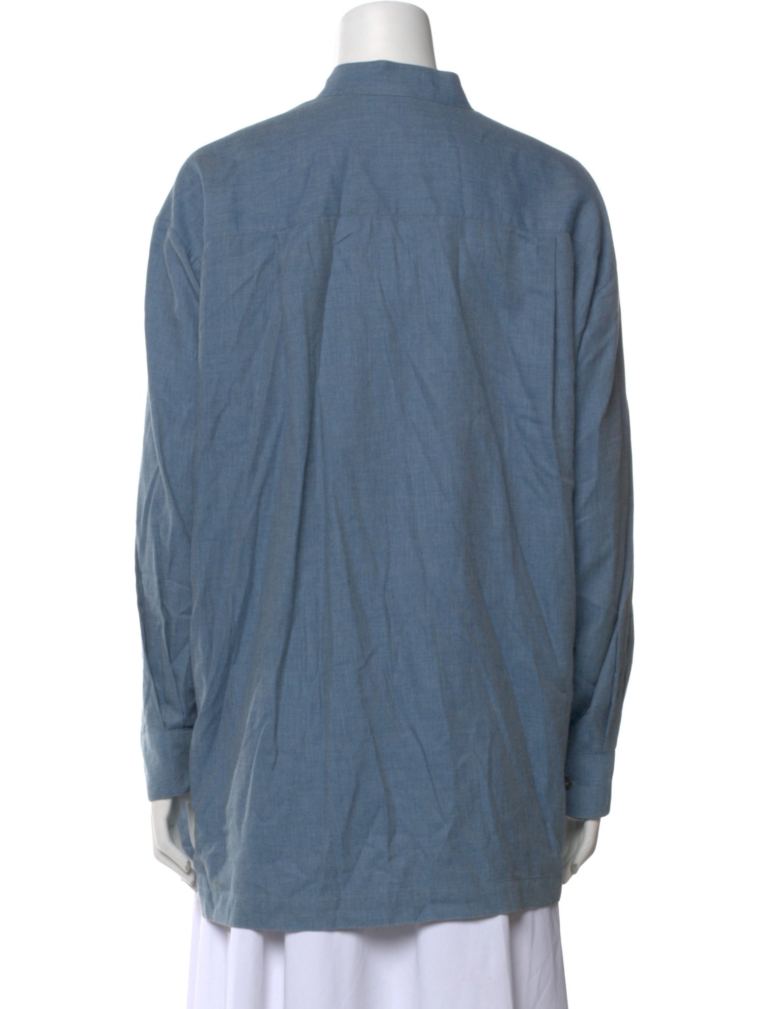 Eskandar Mock Neck Long Sleeve Button-Up Top