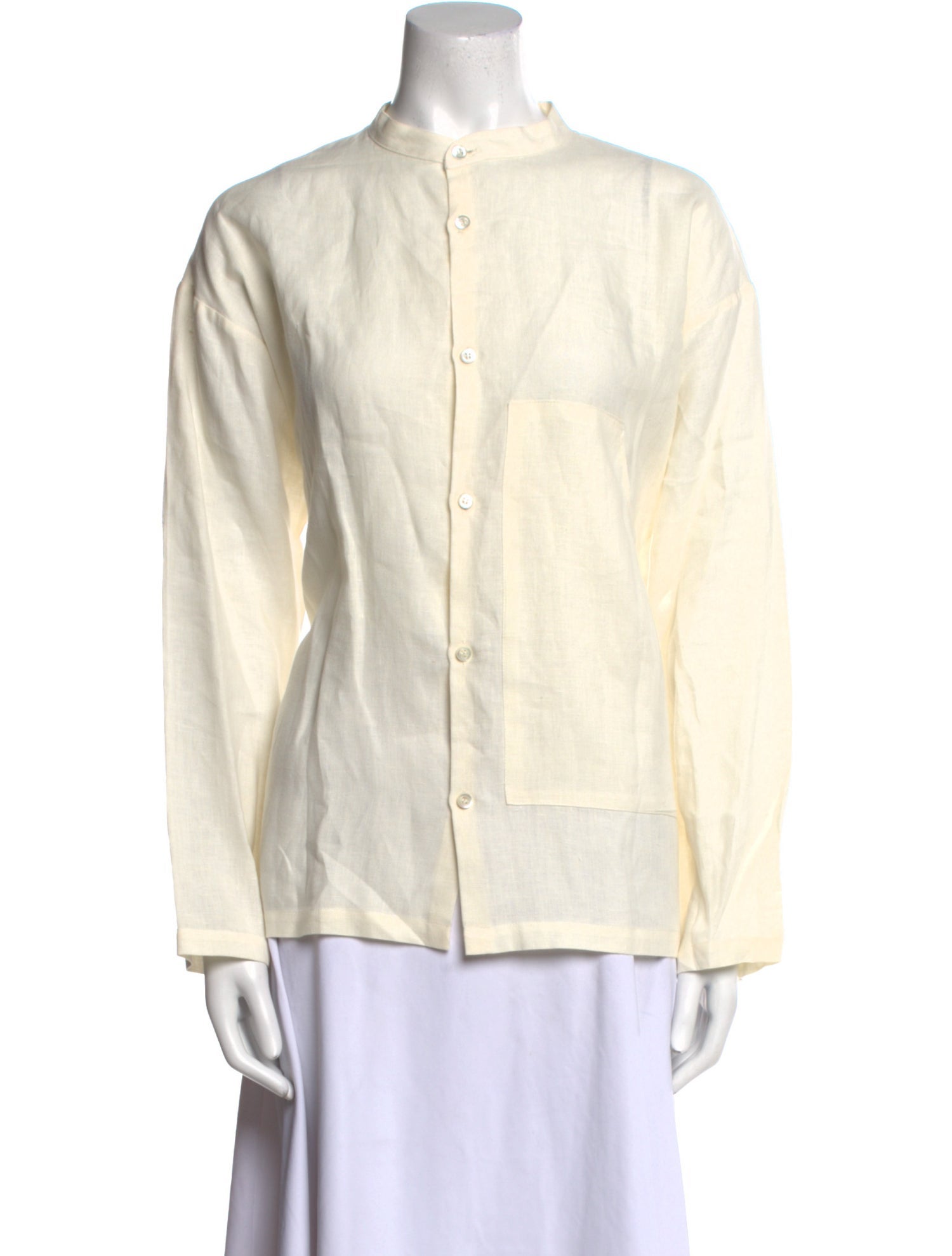 Eskandar Linen Mock Neck Button-Up Top