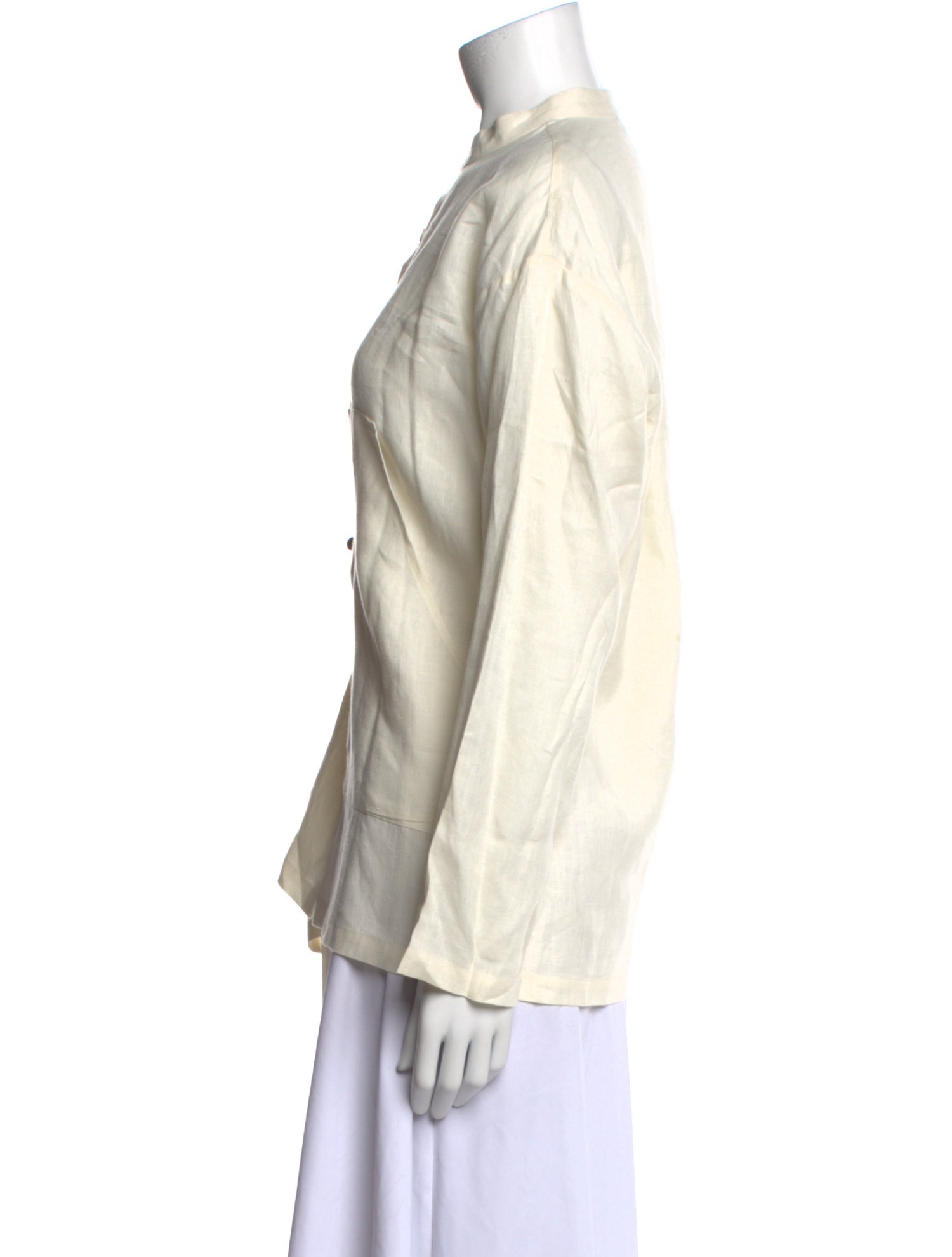 Eskandar Linen Mock Neck Button-Up Top