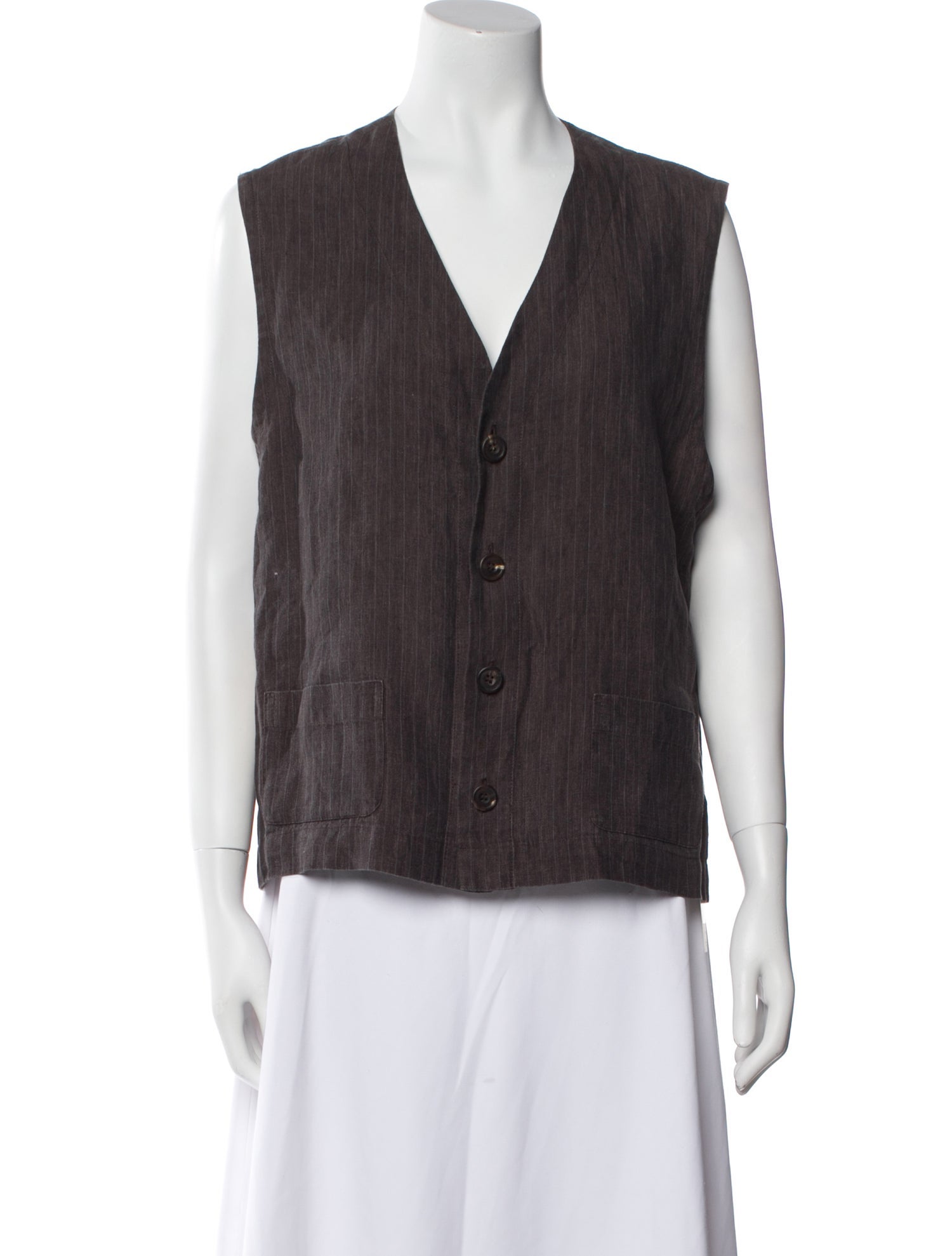 Eskandar V-Neck Sleeveless Button-Up Top