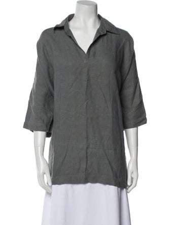 Eskandar Linen V-Neck Button-Up Top