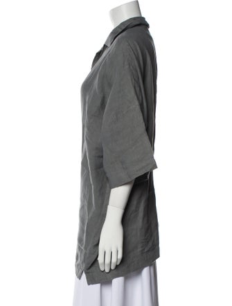 Eskandar Linen V-Neck Button-Up Top