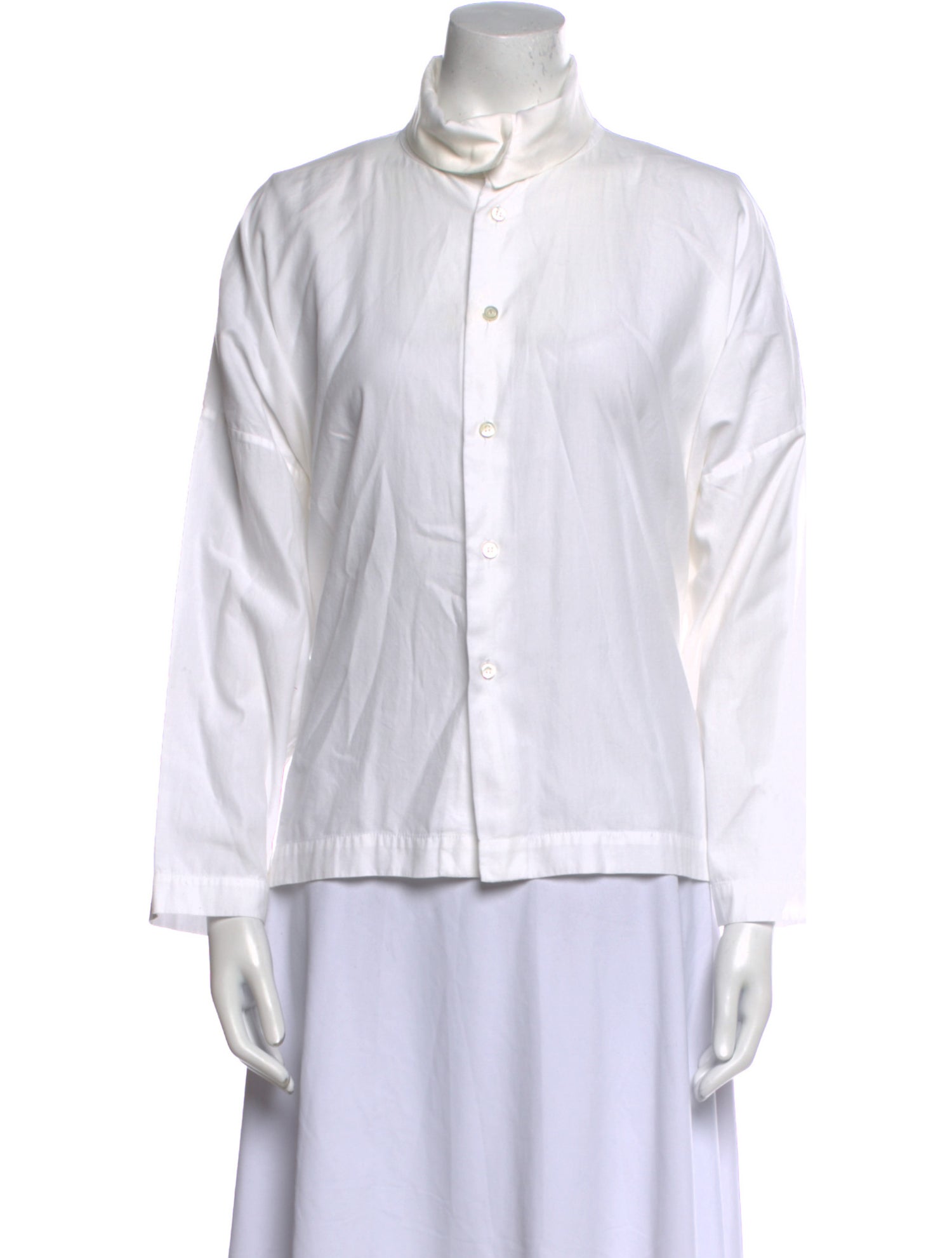 Eskandar Mock Neck Long Sleeve Button-Up Top