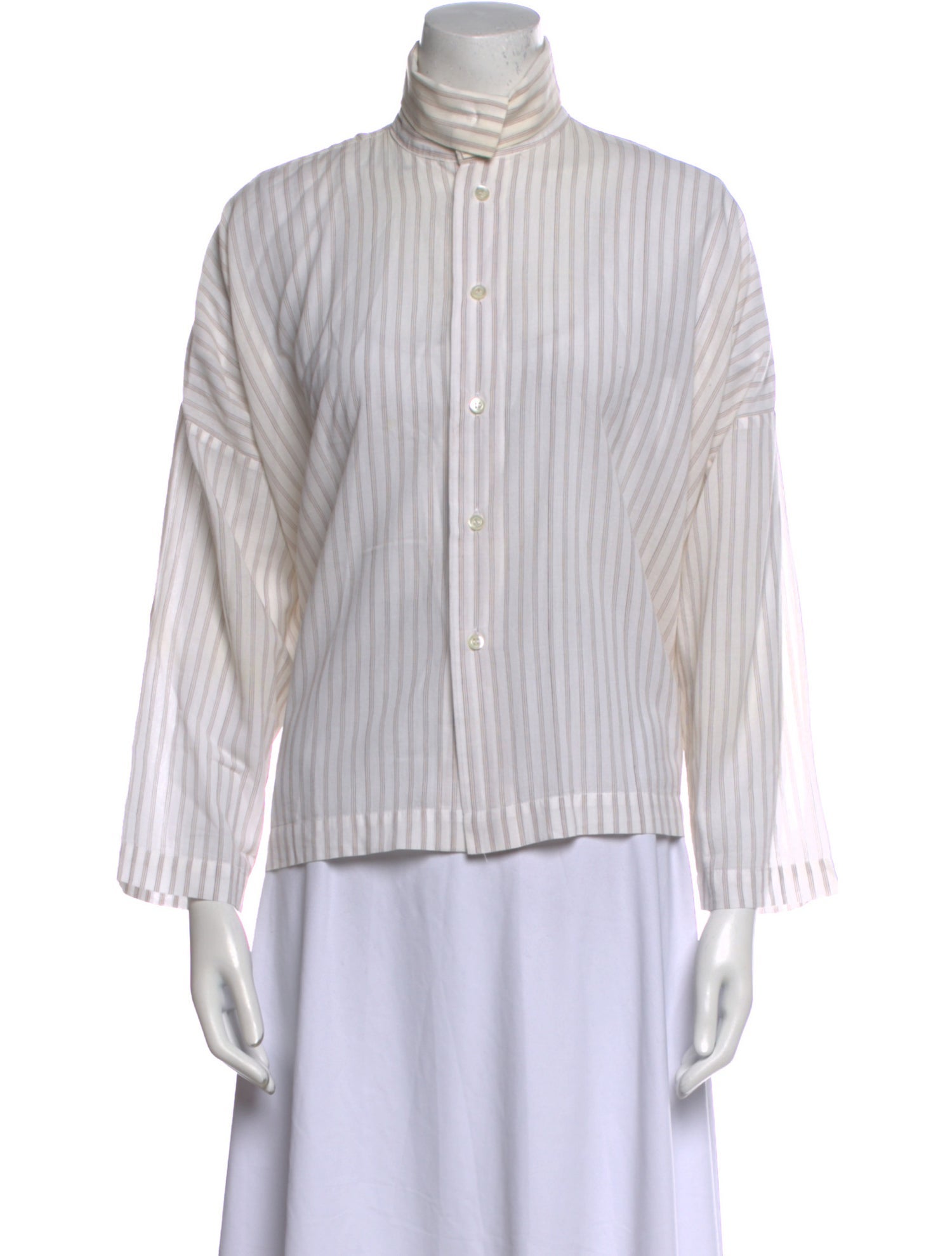 Eskandar Striped Mock Neck Blouse