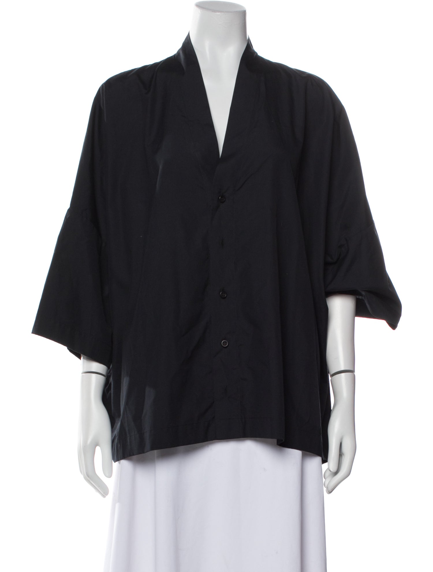 Eskandar V-Neck Three-Quarter Sleeve Blouse