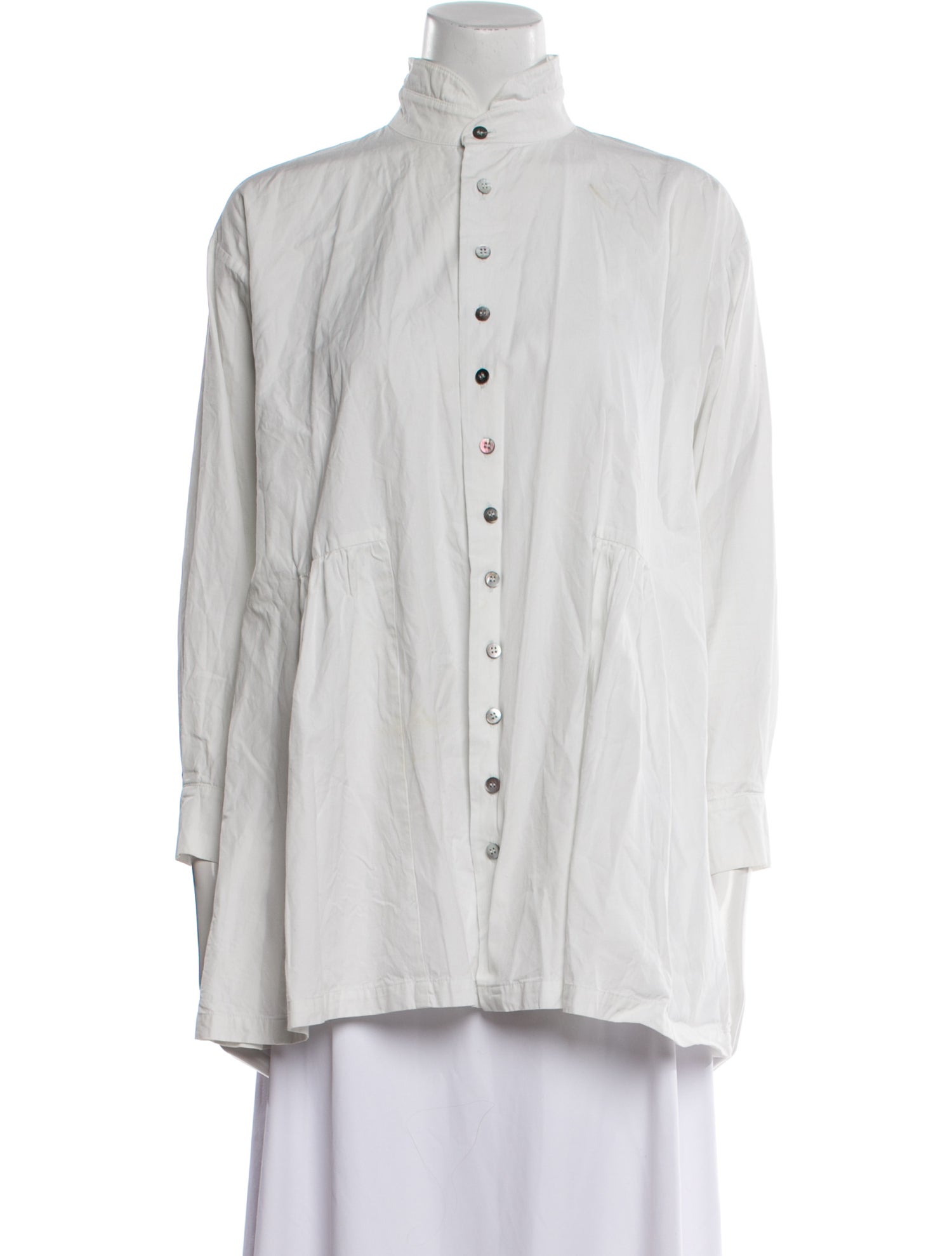 Eskandar Mock Neck Long Sleeve Button-Up Top