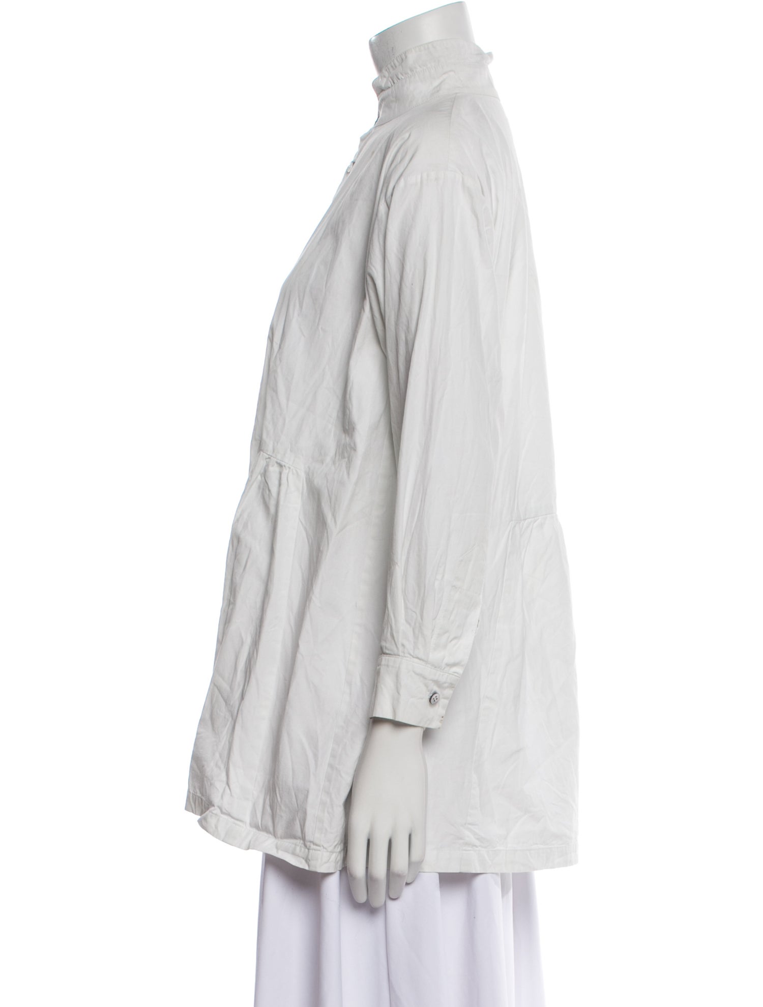 Eskandar Mock Neck Long Sleeve Button-Up Top