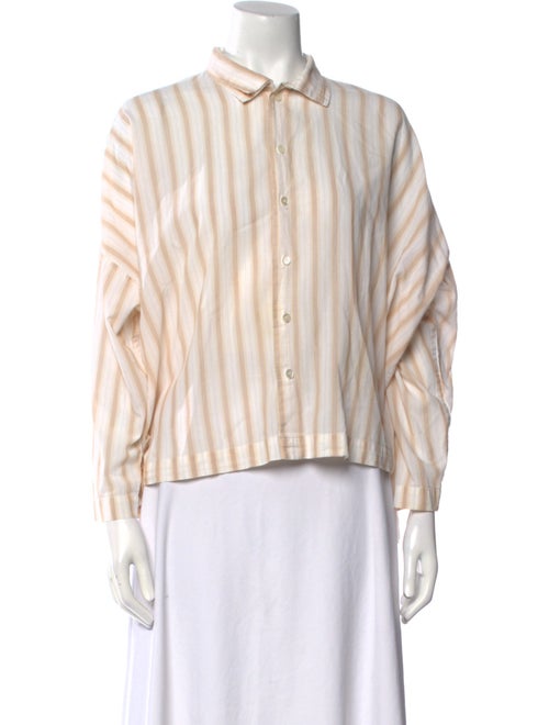 Eskandar Striped Three-Quarter Sleeve Button-Up Top