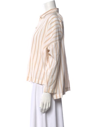 Eskandar Striped Three-Quarter Sleeve Button-Up Top