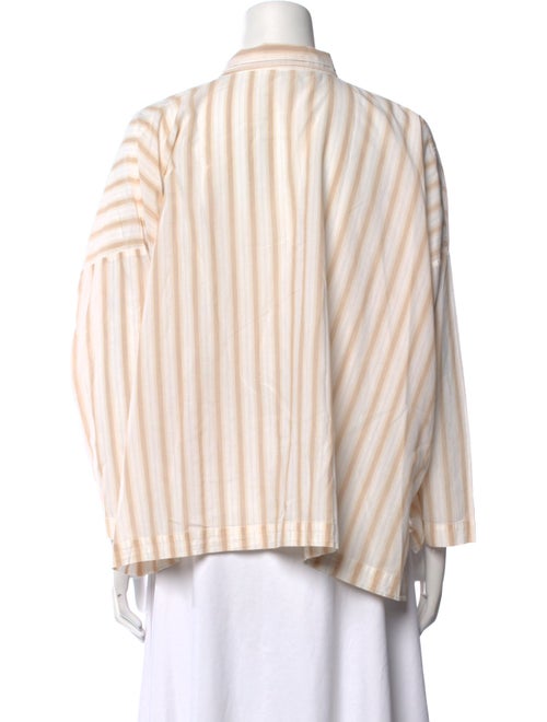 Eskandar Striped Three-Quarter Sleeve Button-Up Top