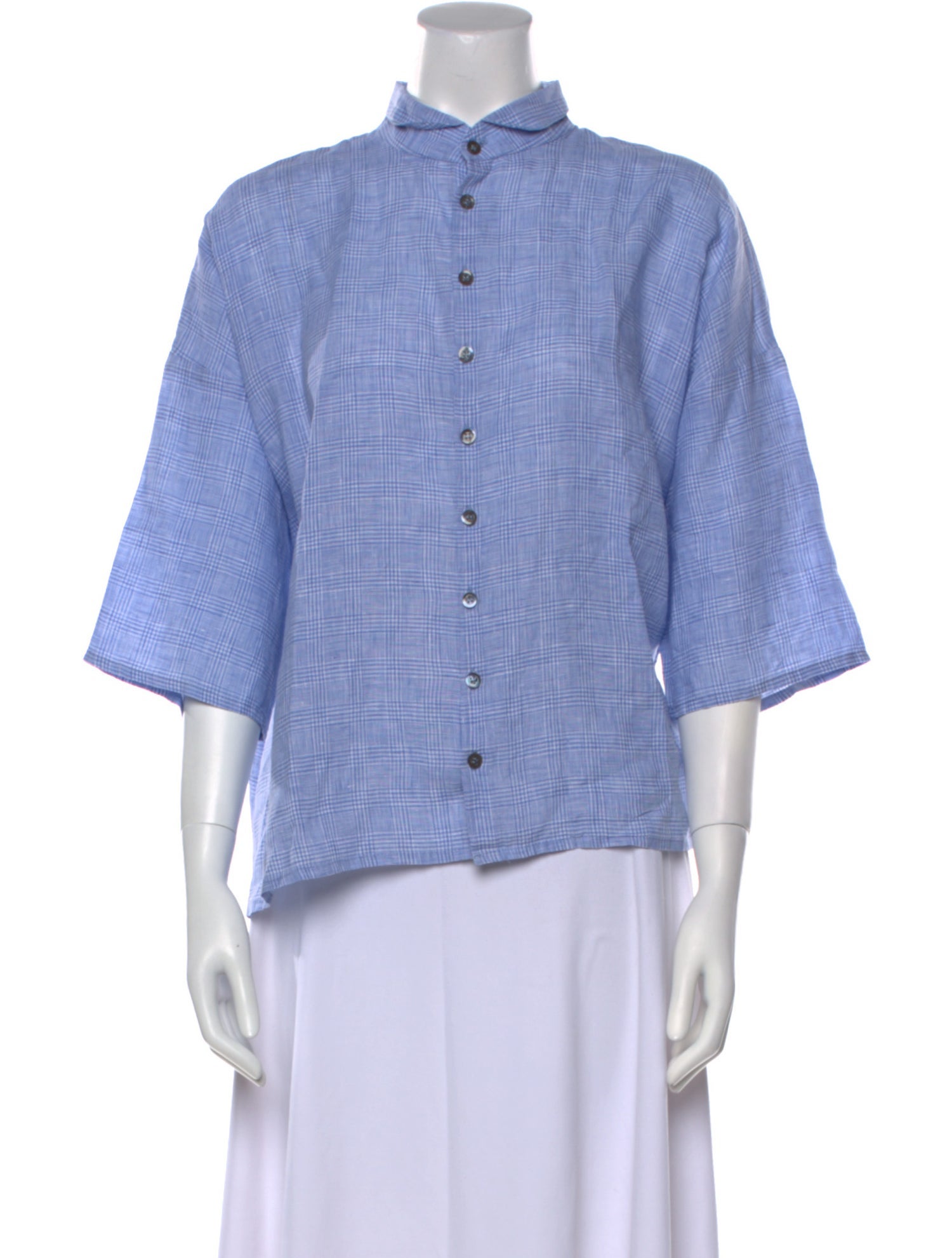Eskandar Linen Mock Neck Button-Up Top