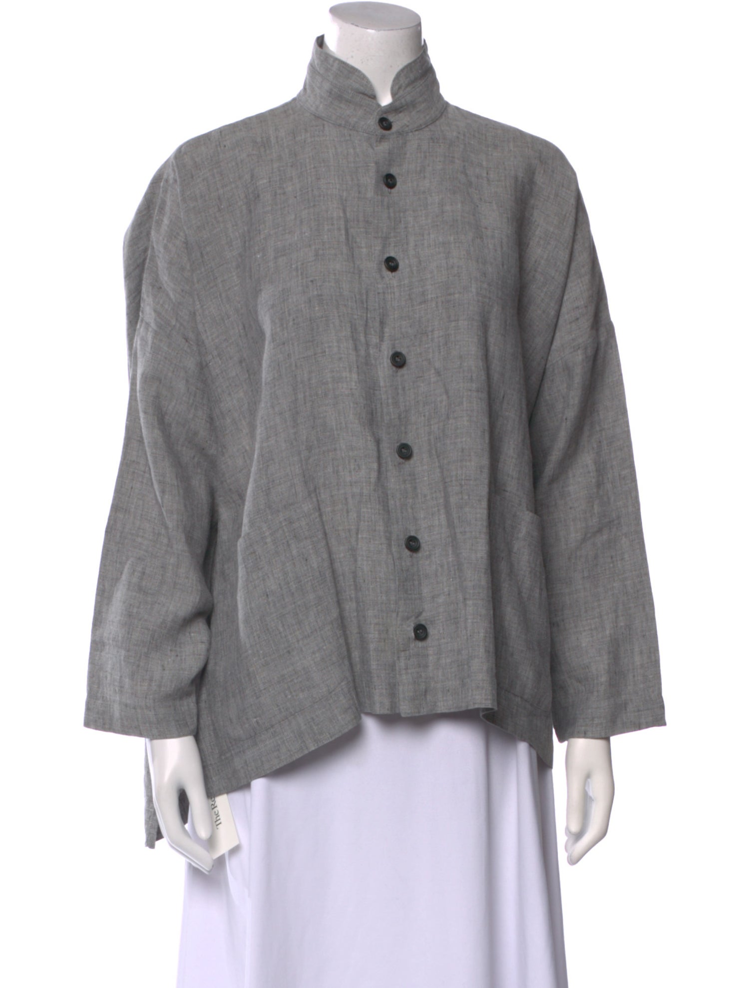 Eskandar Linen Mock Neck Button-Up Top