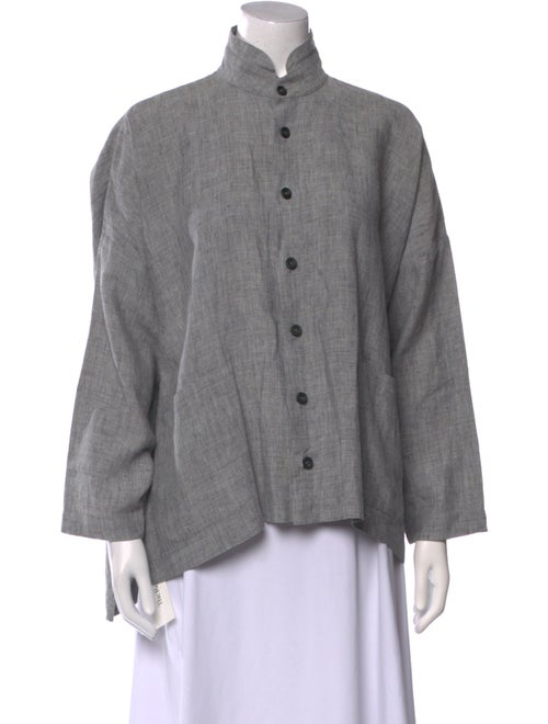 Eskandar Linen Mock Neck Button-Up Top