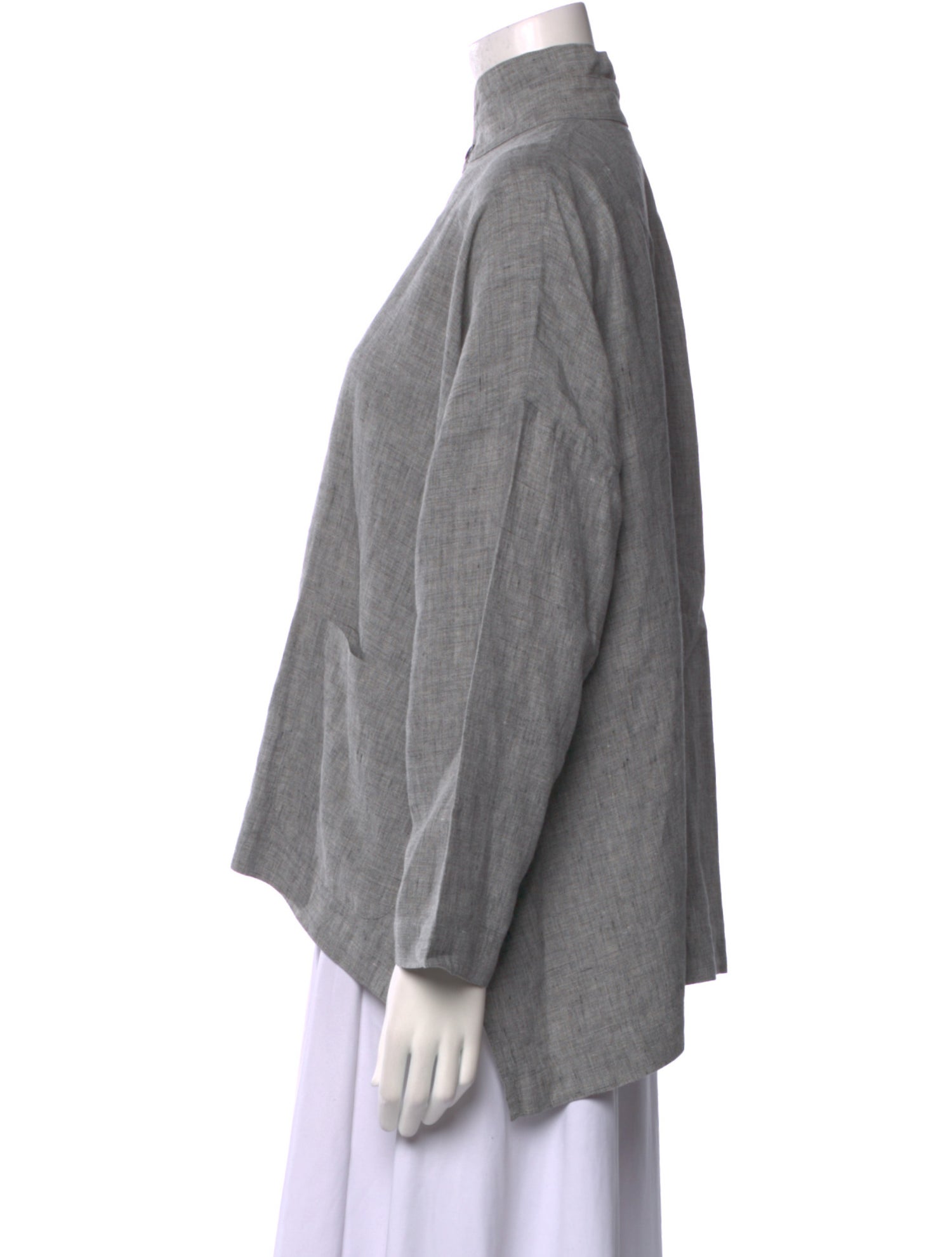 Eskandar Linen Mock Neck Button-Up Top