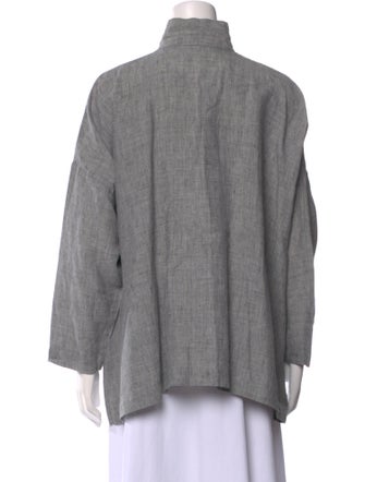 Eskandar Linen Mock Neck Button-Up Top