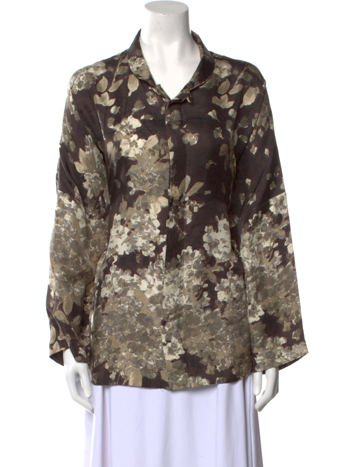 Eskandar Silk Printed Button-Up Top