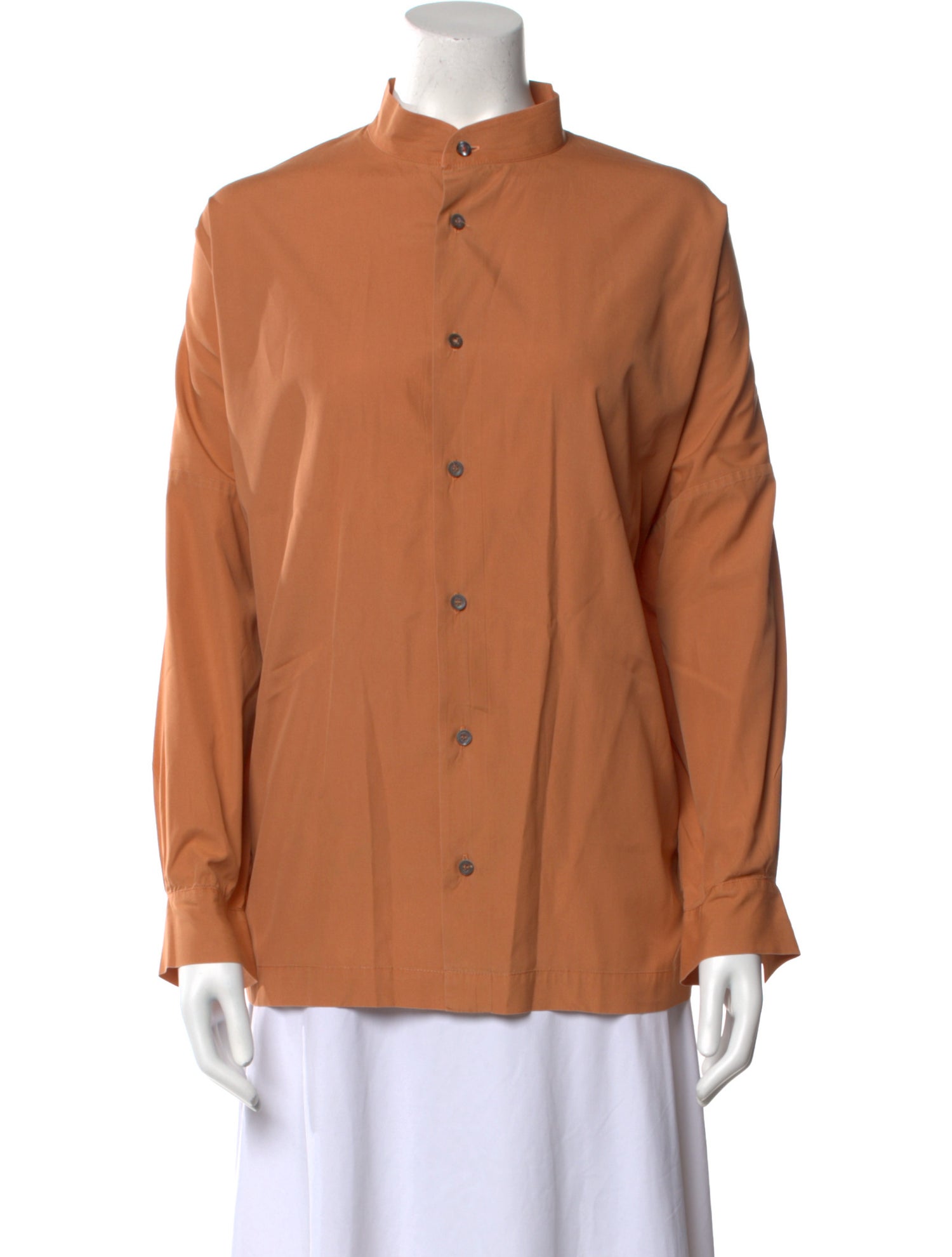 Eskandar Mock Neck Long Sleeve Button-Up Top