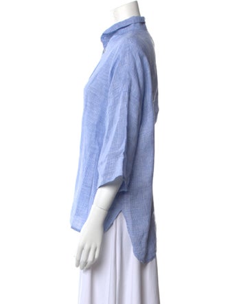 Eskandar Linen Plaid Print Button-Up Top