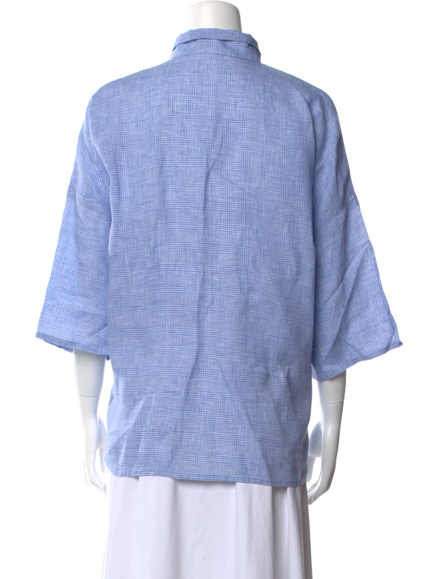 Eskandar Linen Plaid Print Button-Up Top