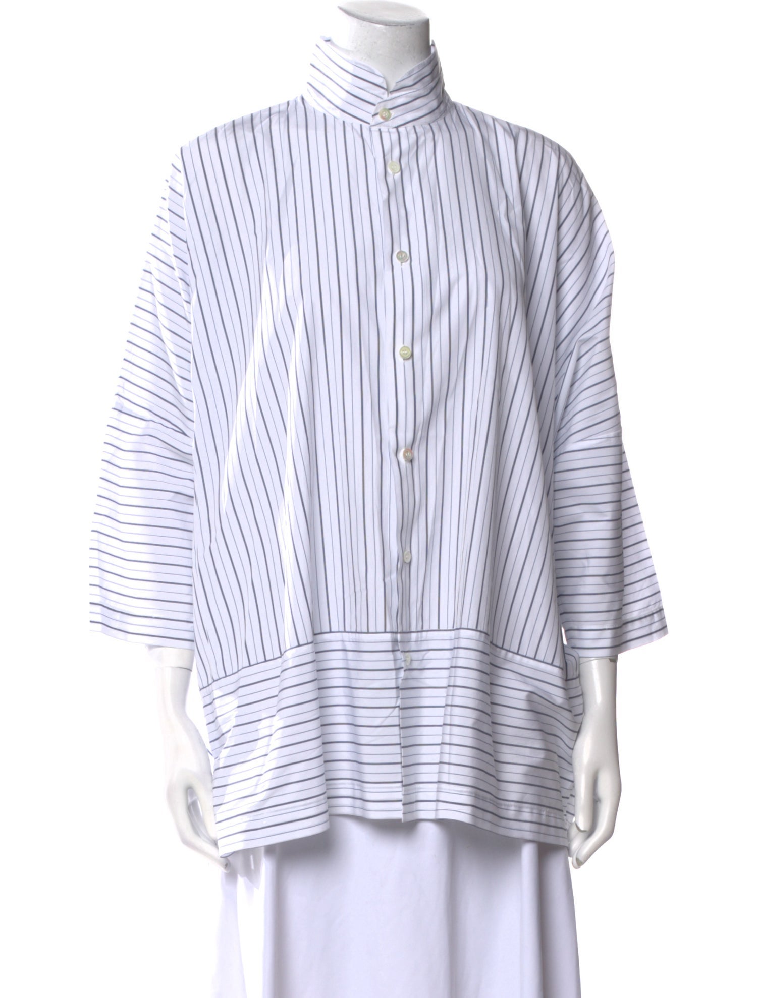 Eskandar Striped Turtleneck Button-Up Top