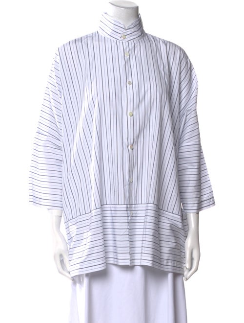 Eskandar Striped Turtleneck Button-Up Top