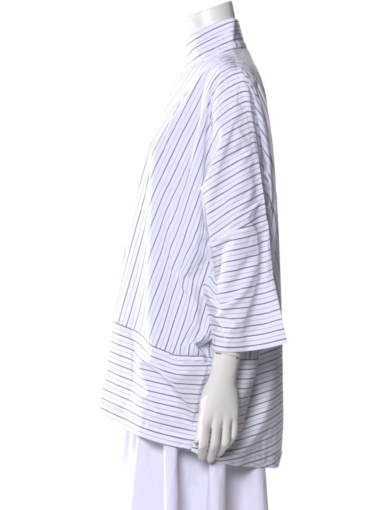 Eskandar Striped Turtleneck Button-Up Top