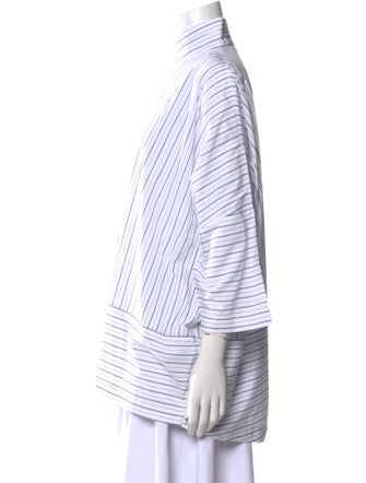 Eskandar Striped Turtleneck Button-Up Top
