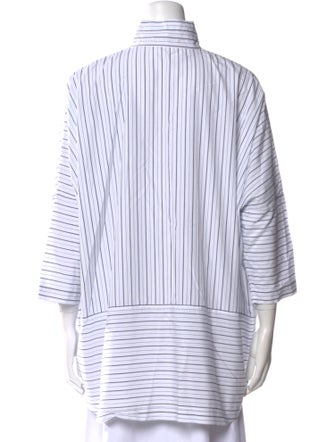 Eskandar Striped Turtleneck Button-Up Top