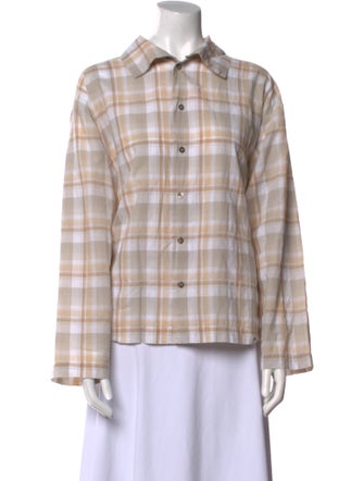 Eskandar Plaid Print Long Sleeve Button-Up Top