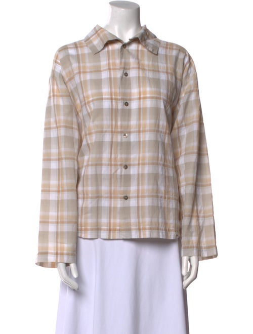 Eskandar Plaid Print Long Sleeve Button-Up Top