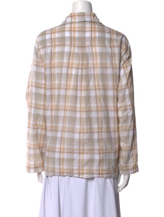 Eskandar Plaid Print Long Sleeve Button-Up Top