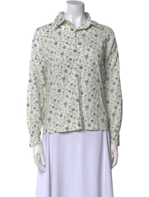 Eskandar Floral Print Long Sleeve Button-Up Top