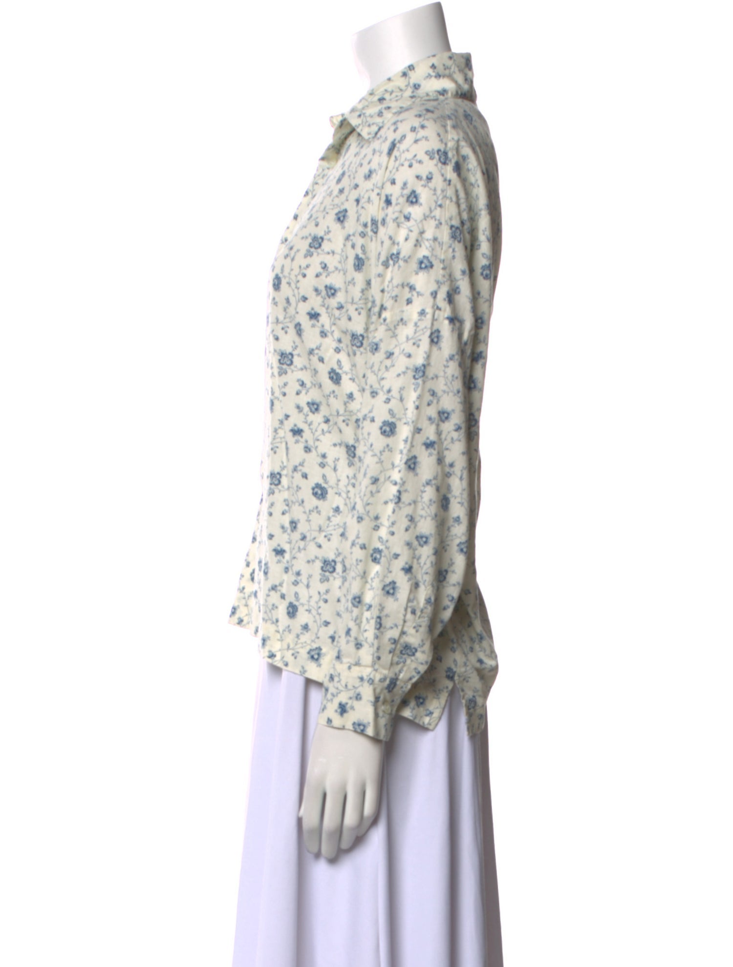 Eskandar Floral Print Long Sleeve Button-Up Top