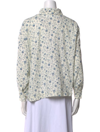 Eskandar Floral Print Long Sleeve Button-Up Top