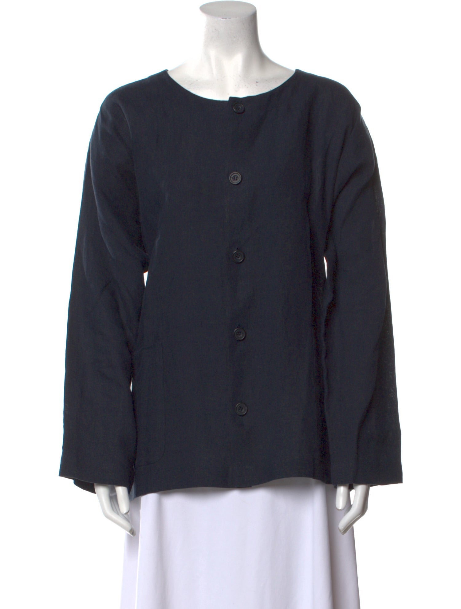 Eskandar Scoop Neck Long Sleeve Button-Up Top