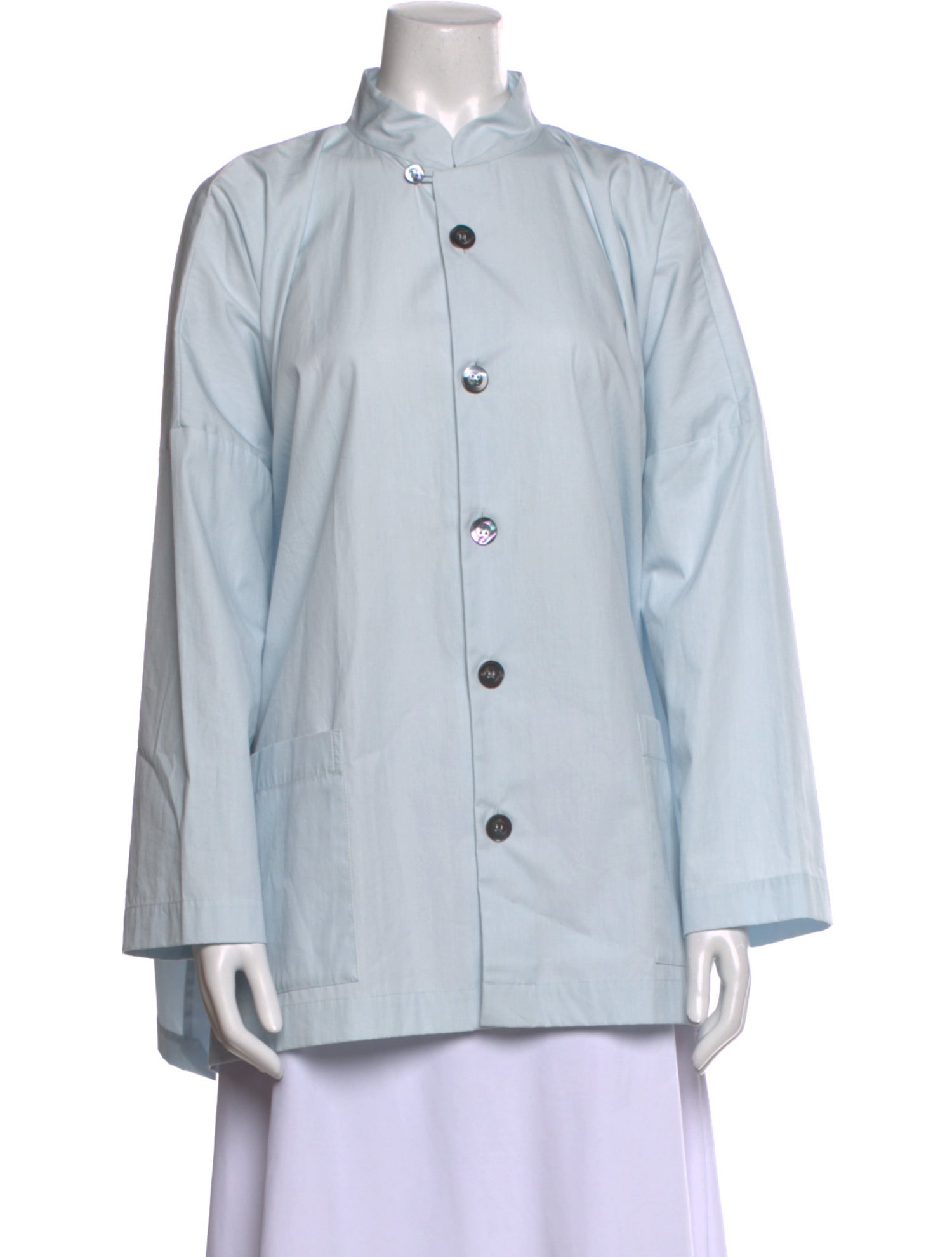 Eskandar Mock Neck Long Sleeve Button-Up Top