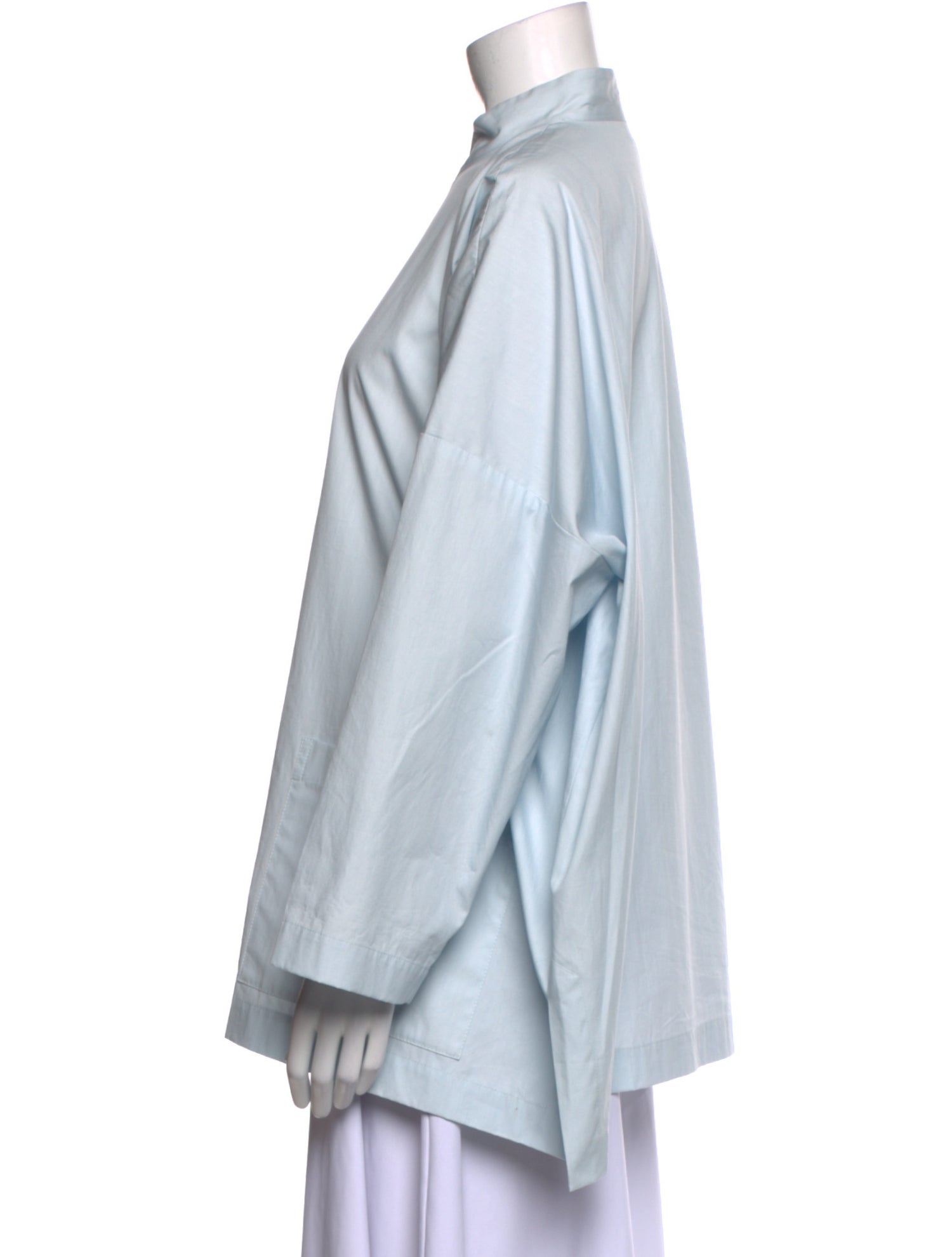 Eskandar Mock Neck Long Sleeve Button-Up Top