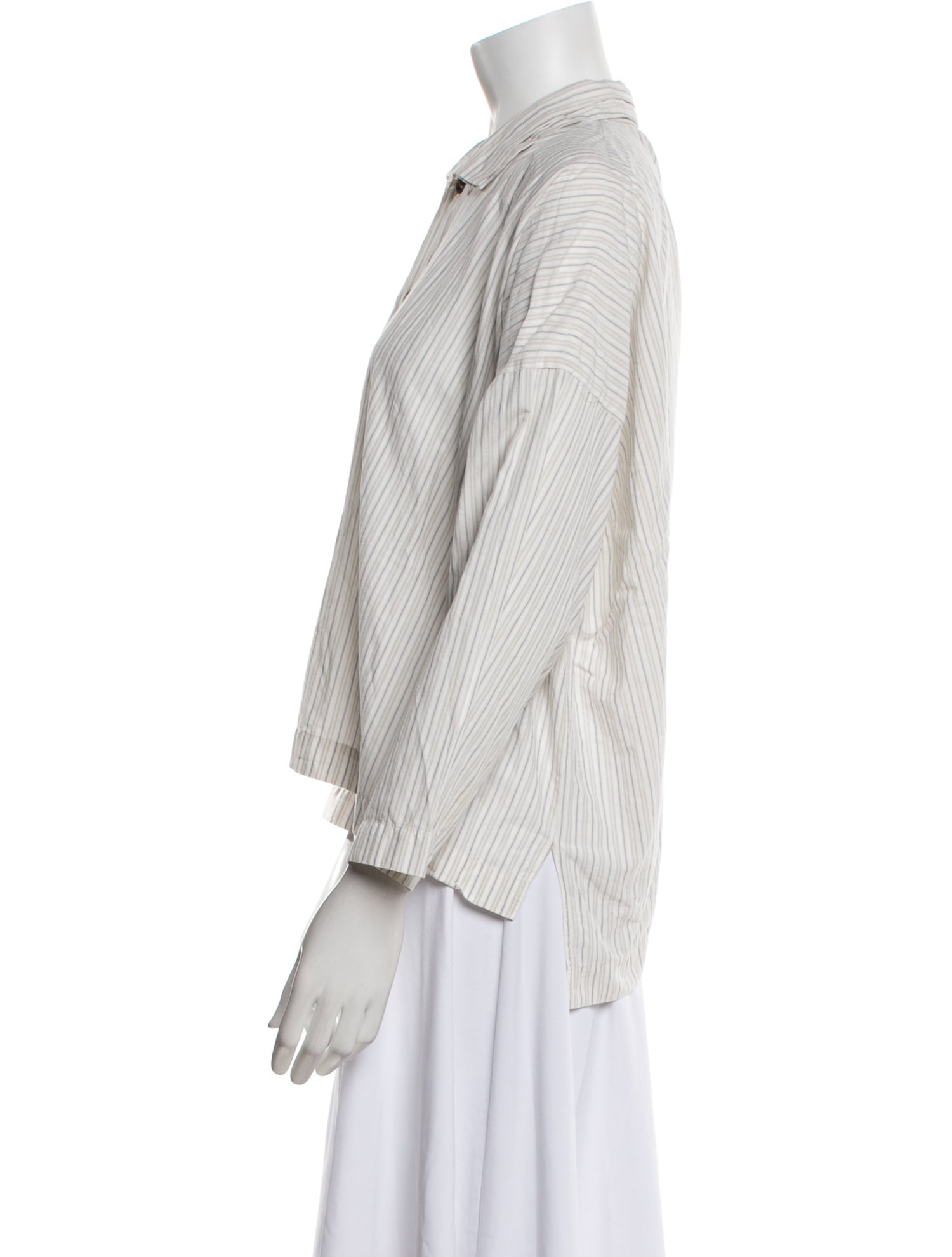 Eskandar Linen Striped Button-Up Top