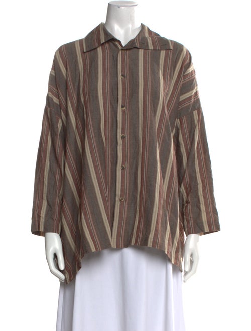 Eskandar Striped Long Sleeve Button-Up Top