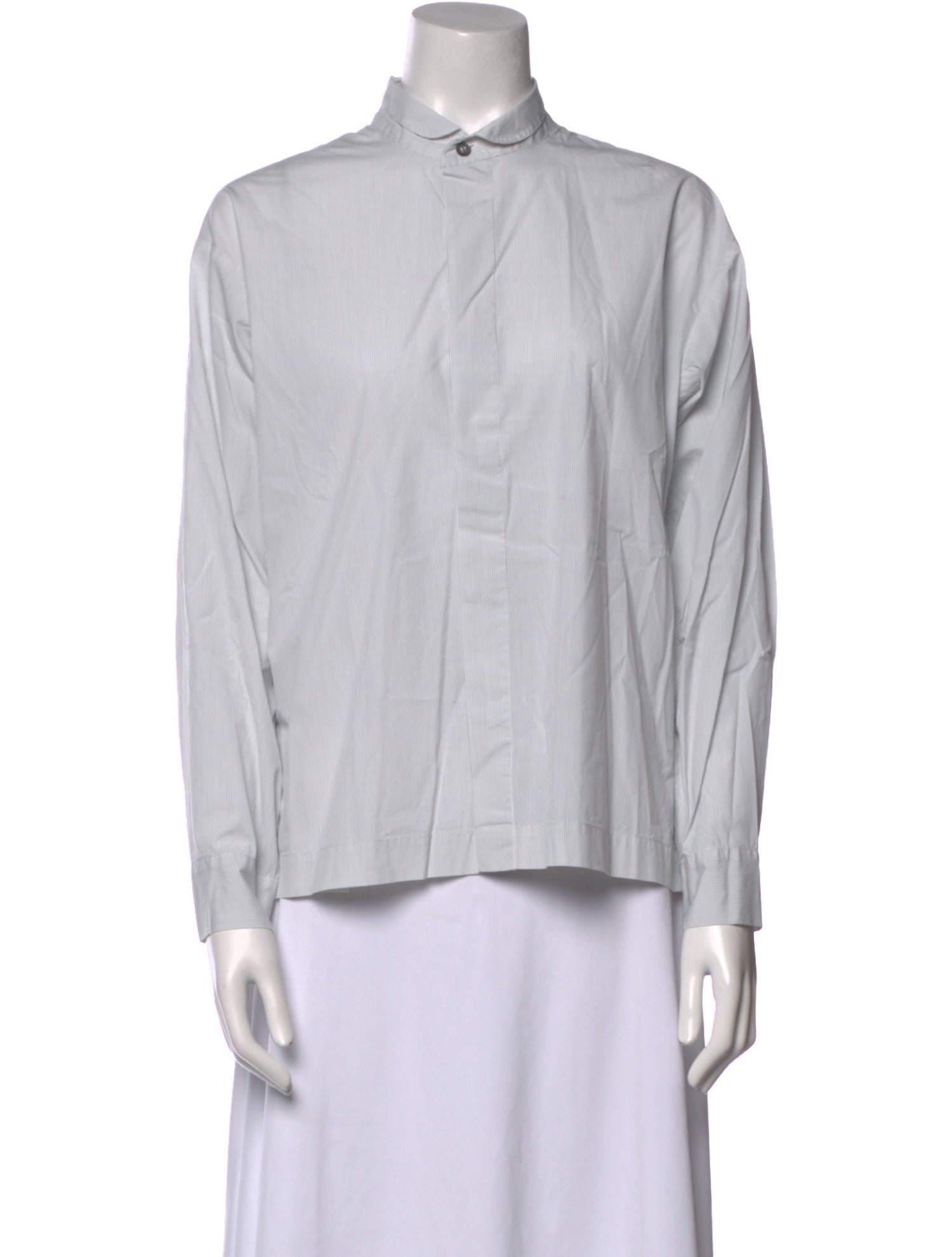 Eskandar Mock Neck Long Sleeve Button-Up Top
