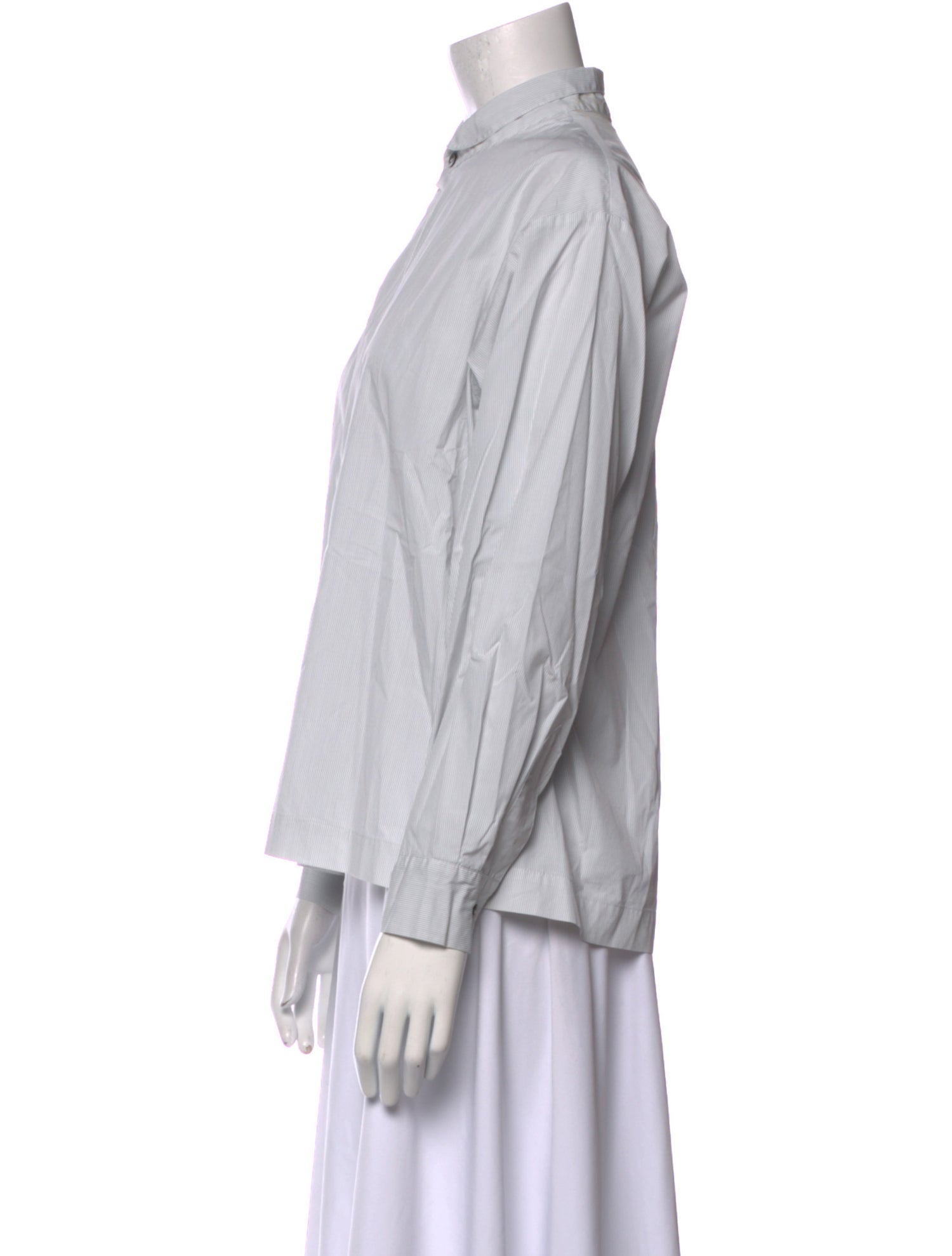 Eskandar Mock Neck Long Sleeve Button-Up Top