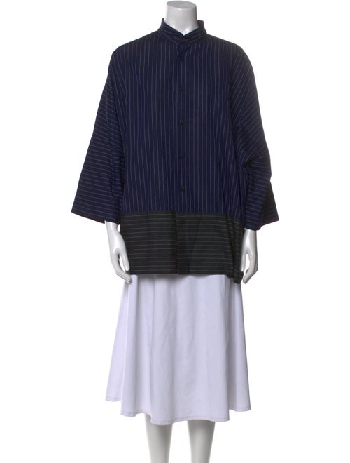 Eskandar Striped Mock Neck Button-Up Top