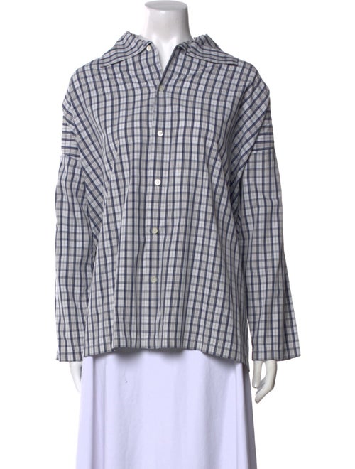 Eskandar Plaid Print Long Sleeve Button-Up Top
