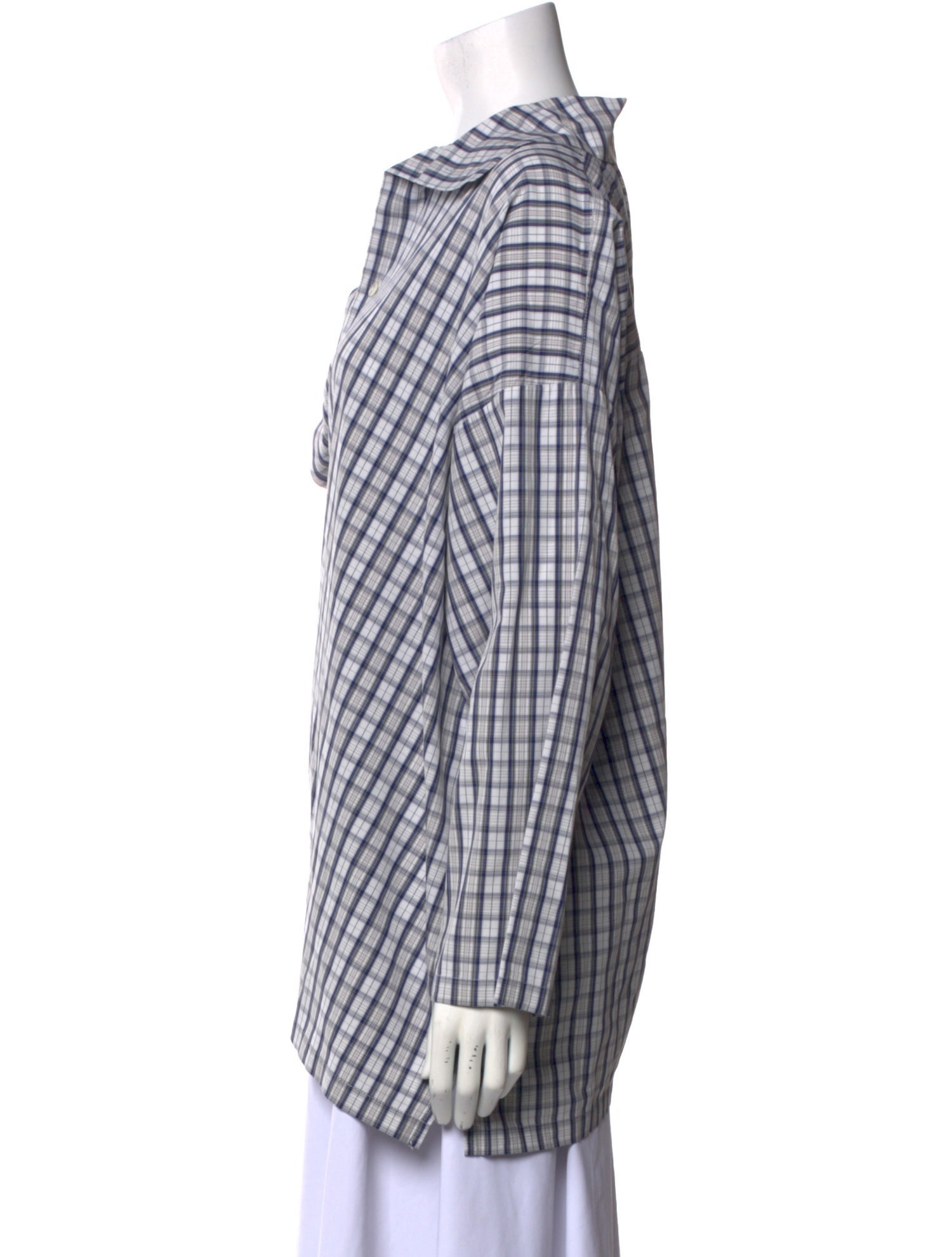 Eskandar Plaid Print Long Sleeve Button-Up Top