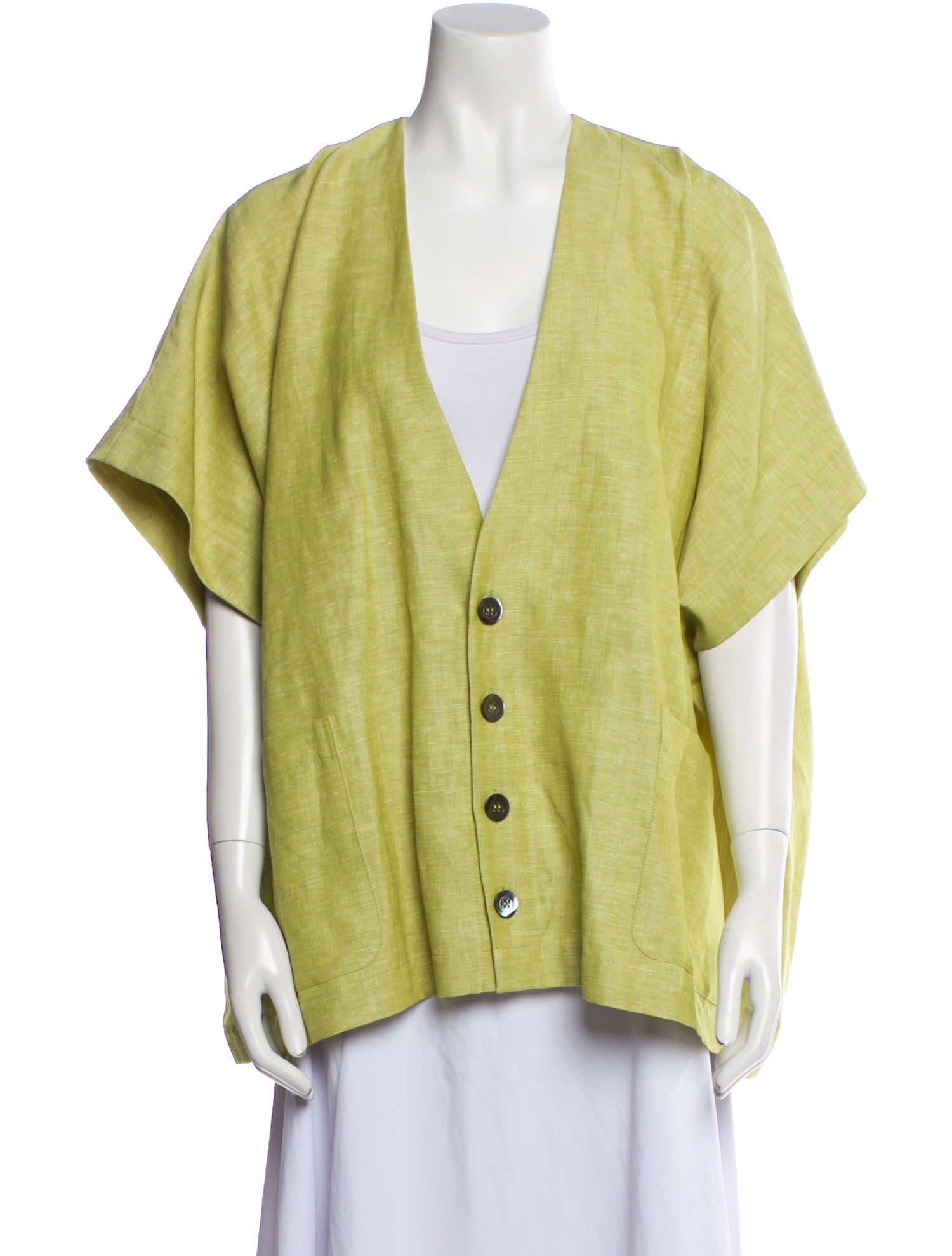 Eskandar Linen V-Neck Button-Up Top