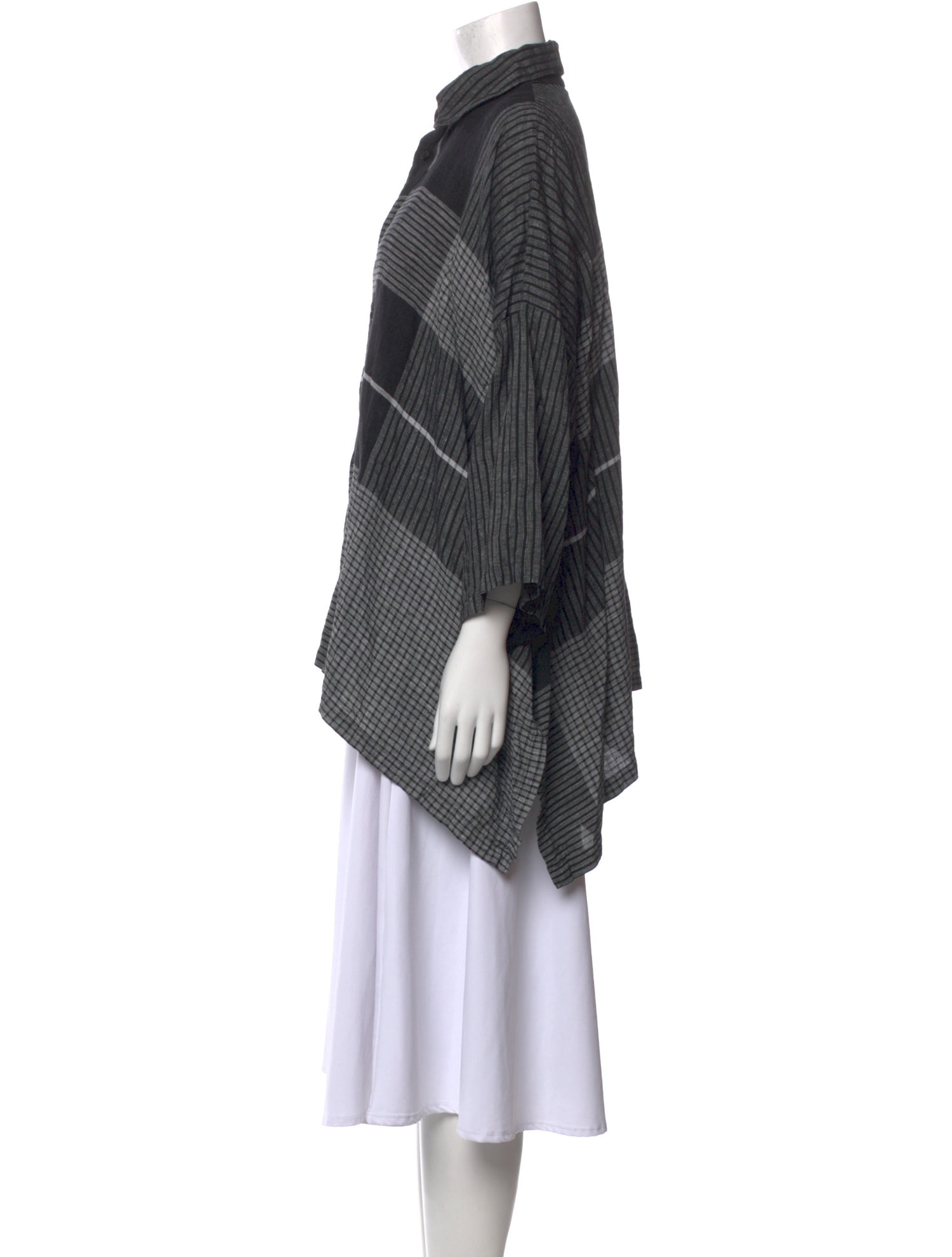 Eskandar Linen Plaid Print Button-Up Top