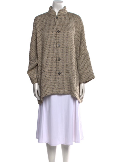 Eskandar Printed Mock Neck Button-Up Top