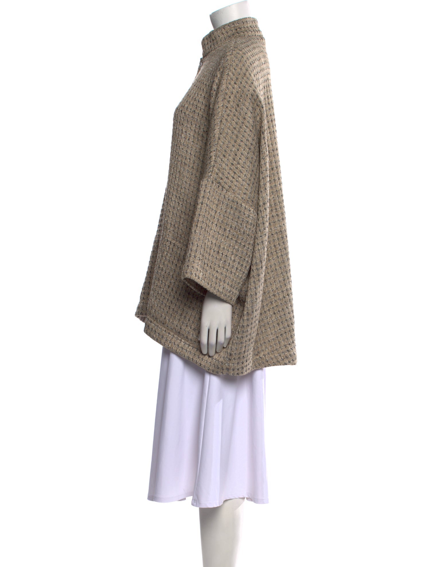 Eskandar Printed Mock Neck Button-Up Top