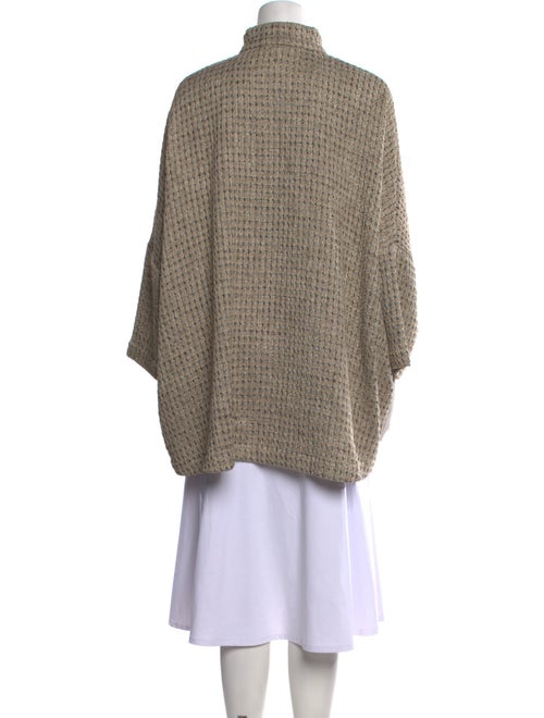 Eskandar Printed Mock Neck Button-Up Top