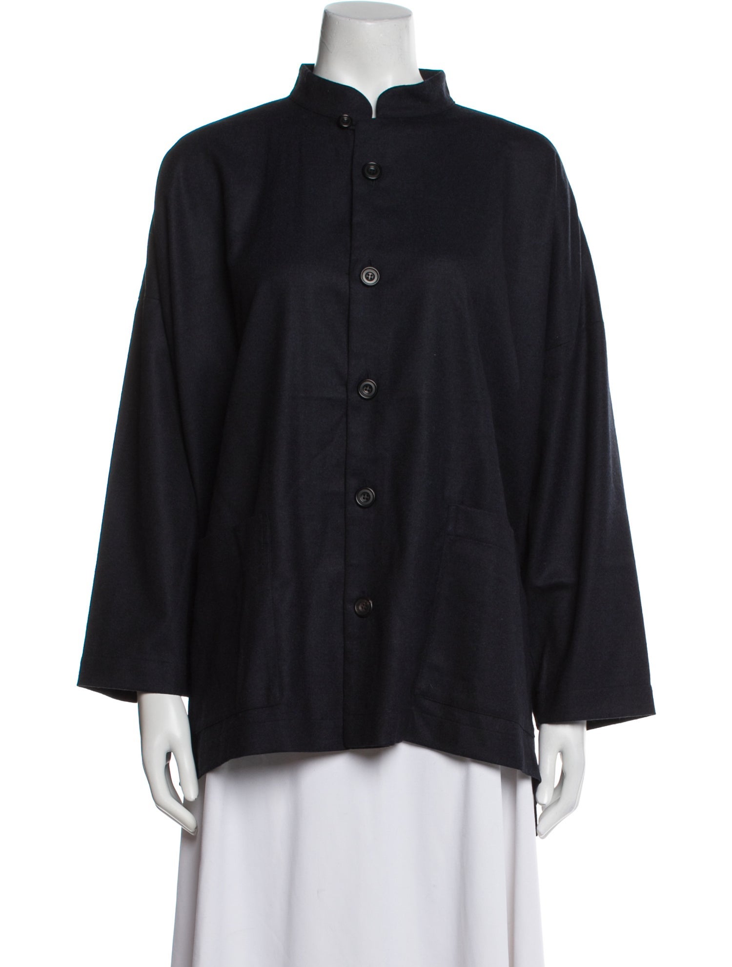 Eskandar Wool Mock Neck Button-Up Top w/ Tags